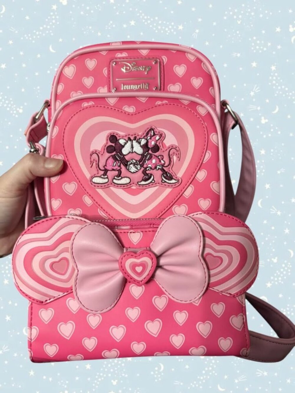 Disney Loungefly Mickey and Minnie Mouse Heart Crossbody Bag and Wallet NWOT
